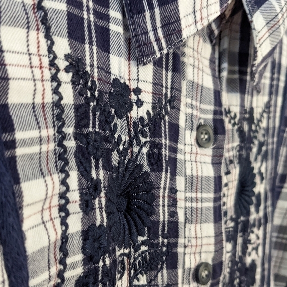 GLORIA Vanderbilt plaid embroidered boho cotton shirt size XL @R - Picture 4 of 10